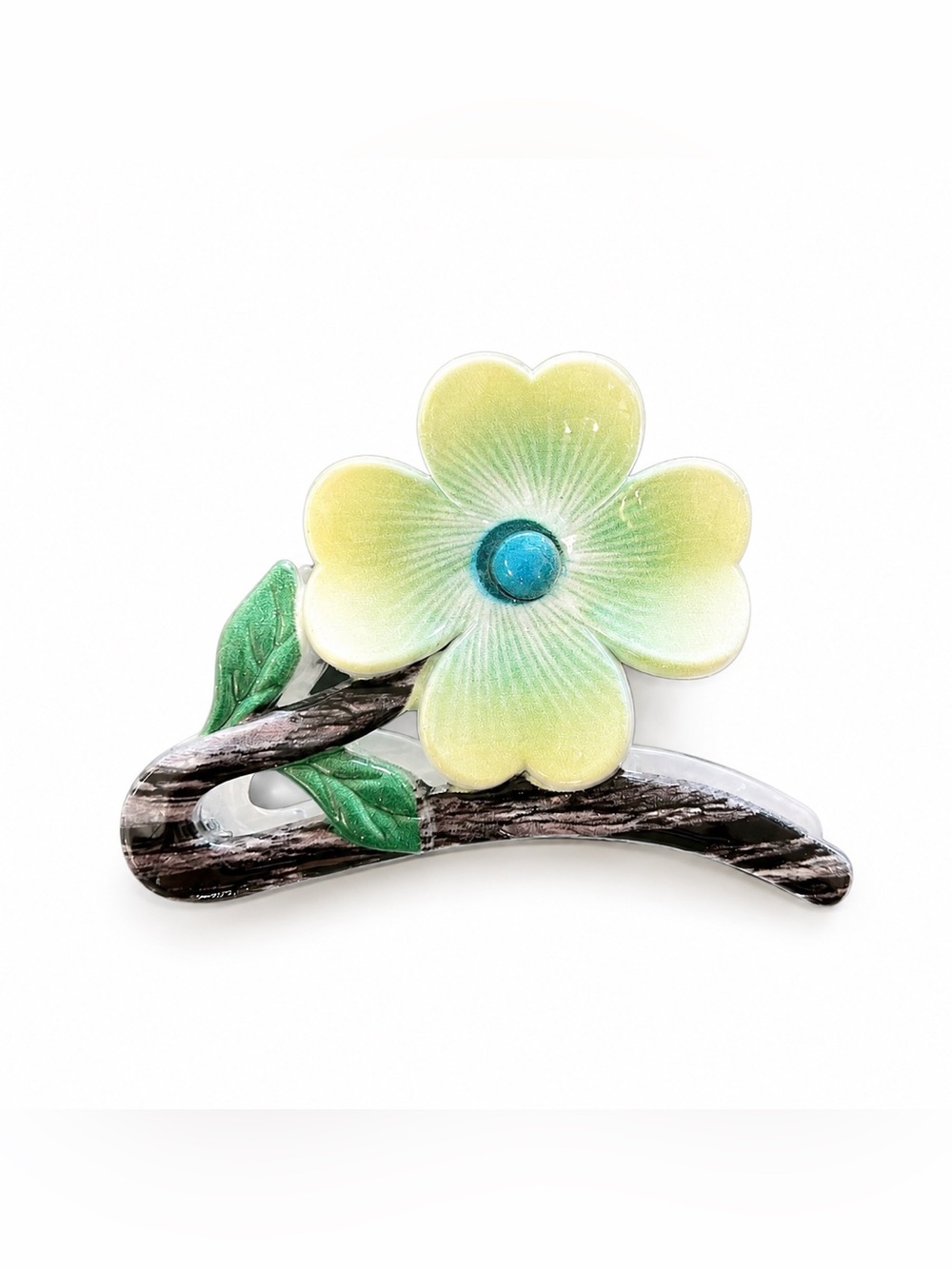 New Light Green Flower Floral Daisy 3" Glossy Lobster Claw Hair Clip